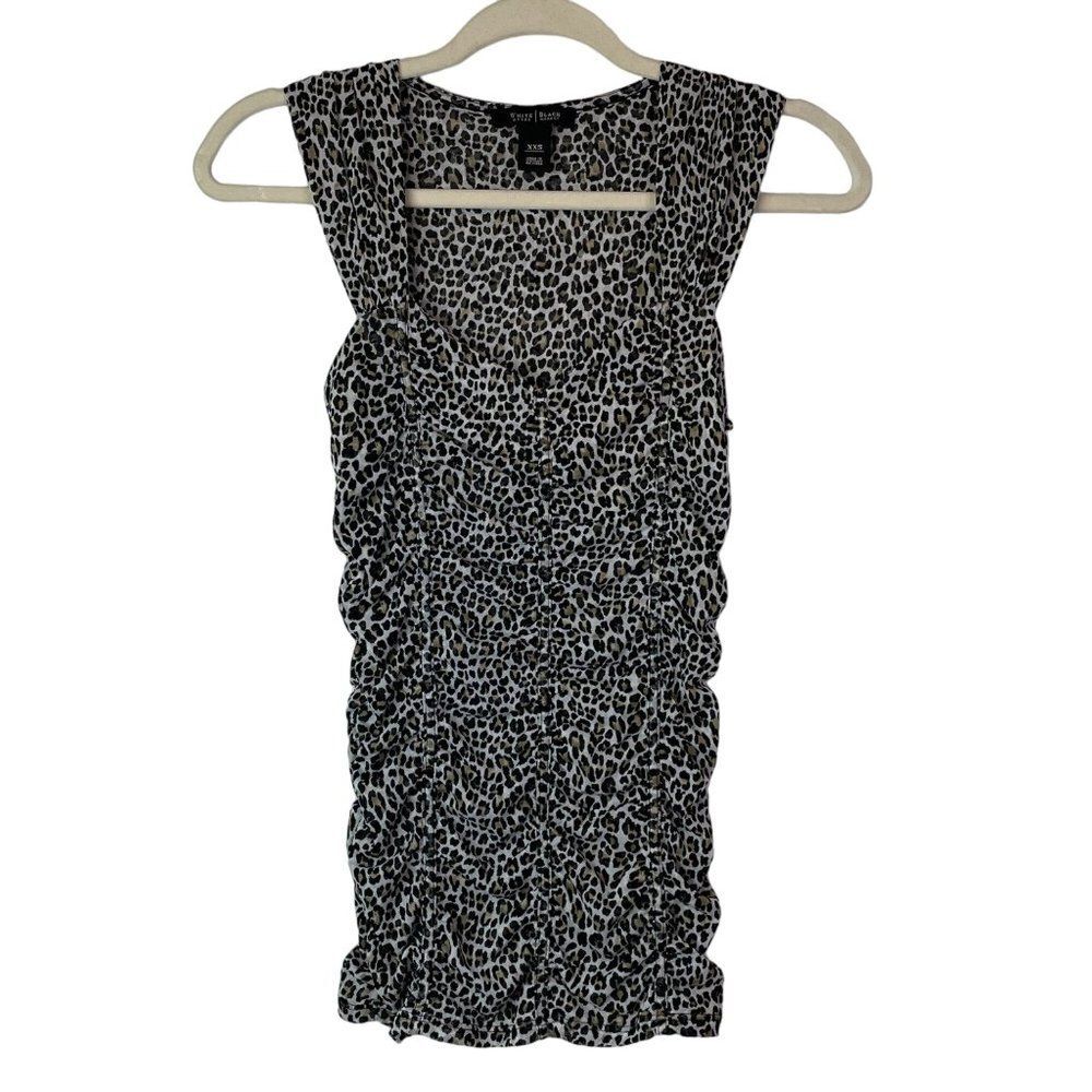 WHBM Top Sleeveless Mesh Sweetheart Neck Ruched Leopard Animal Mob Wife Y2K XXS
